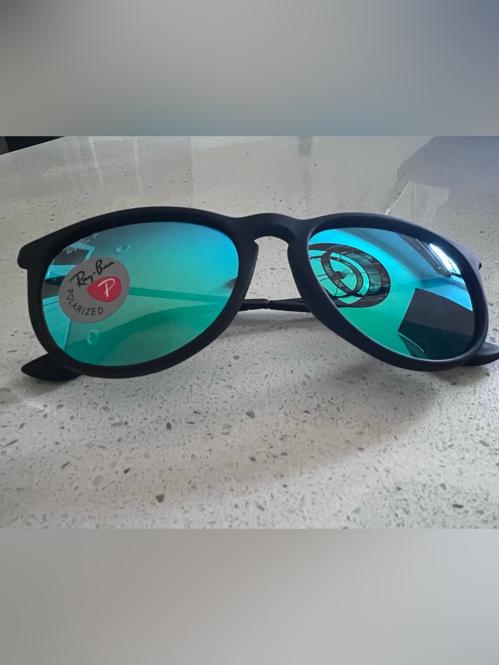 Ray-Ban RB4171 Erika Polarized Sunglasses Matte Black / Blue-Green Mirror Lens